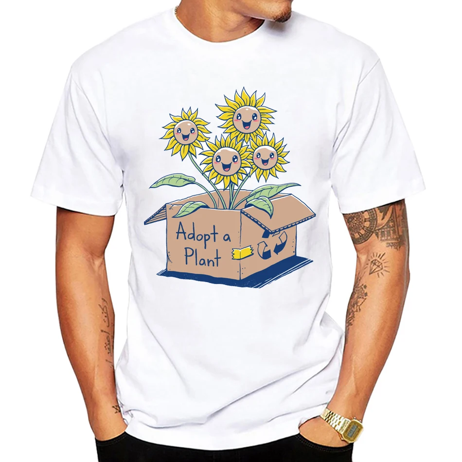 Vagarytees Adopt a Plant Sunflower Print Herren T-Shirt Casual Funny T-Shirt für Männer Top T-Shirt Hipster Casual Tops Streetwear T-Shirt – Detail 5