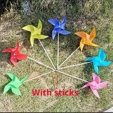 100 шт./лот, размер М, 20 см, ветряная мельница с палкой, для сада, двора, художественное украшение, разные цвета в произвольном порядке, бутафорная игрушка, сделай сам, подарок для детей