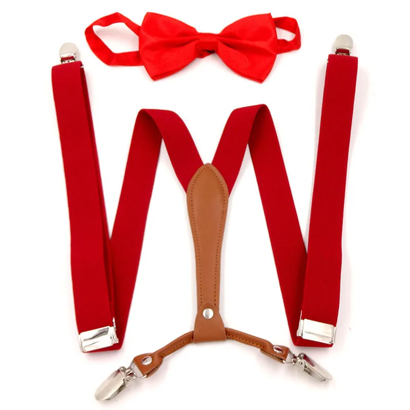 Adolescent 2.5cm candy color suspenders belt ladies 4 clip trousers strap high-grade British elastic strap clip bow tie