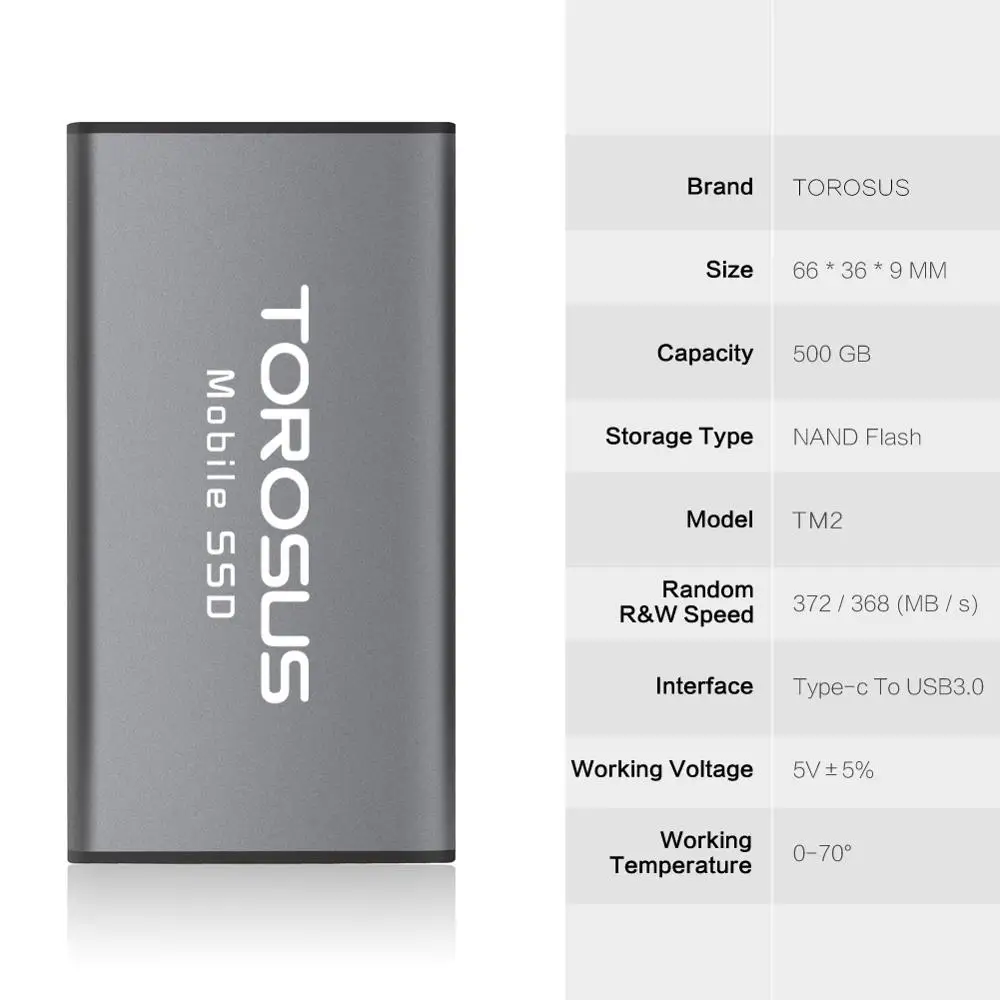  Torosus Externe SSD Festplatte 500gb 25gb SSD Protable USB 3.0 18 ''Externe Solid State Drives