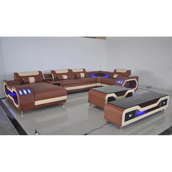 

U shape living room genuine leather sofa with music player