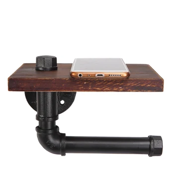 

Black Cast Iron Wood Combined Bathroom Toilet Paper Holder Black