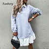 Women Casual Turn-down Collar Pockets Mini Dress Autumn Long Sleeve Patchwork Party Dress Streetwear Solid Button Dress Vestidos ► Photo 1/6