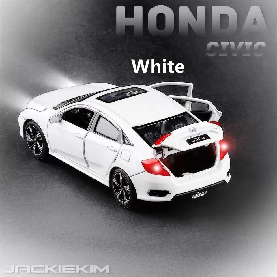 1:32 Honda Civic со звуком и светильник, открывающая дверь, сплав, детская игрушка, модель автомобиля, коллекция, подарок, Выдвижной Автомобиль - Цвет: Белый