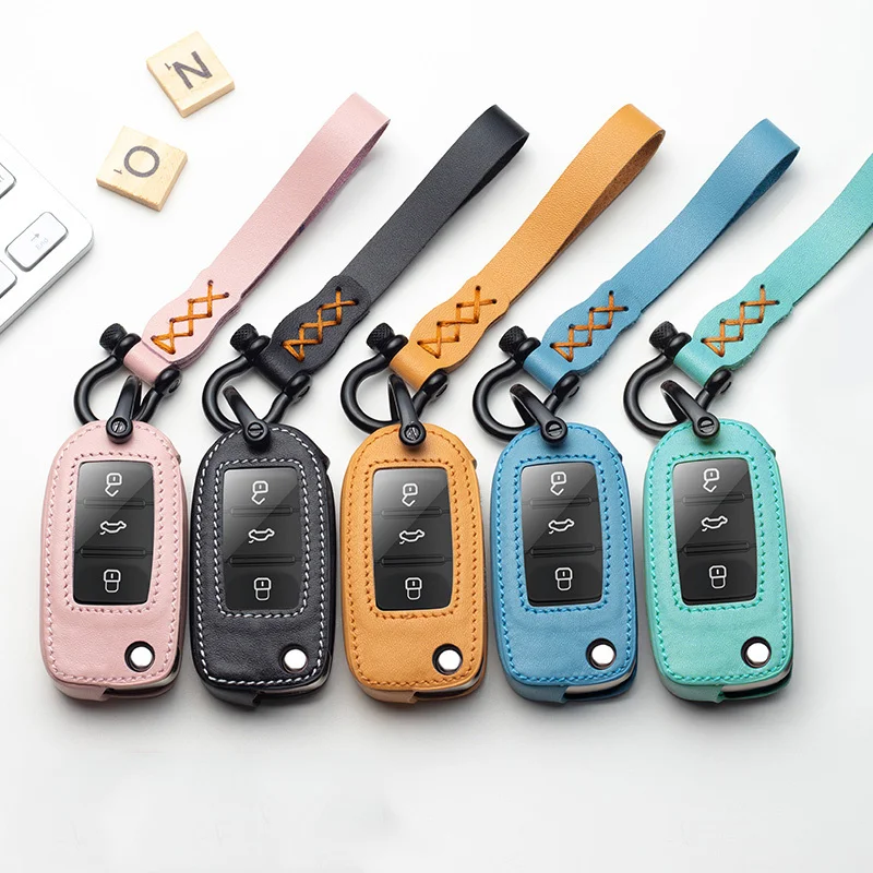 Leather Car Key Case For Volkswagen VW Bora Jetta POLO Golf7 mk7 Passat Fabia Seat Ibiza Leon FR 2 Altea Aztec Skoda Octavia | Автомобили