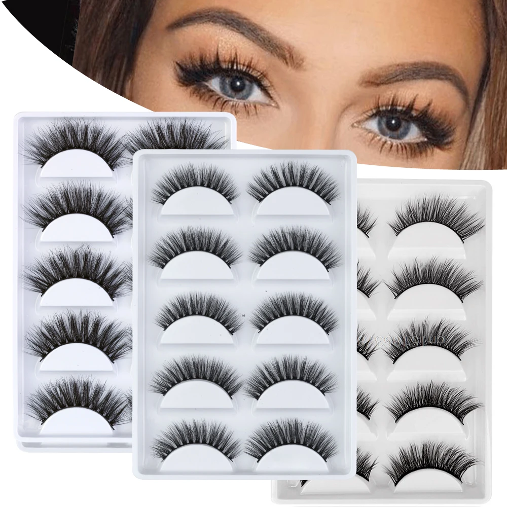 

NEW Hot 5 pairs 100% Mink Eyelashes 3D False Lashes Makeup Fake Eyelash Extension Natural Fluffy Volume Soft Eye Lashes