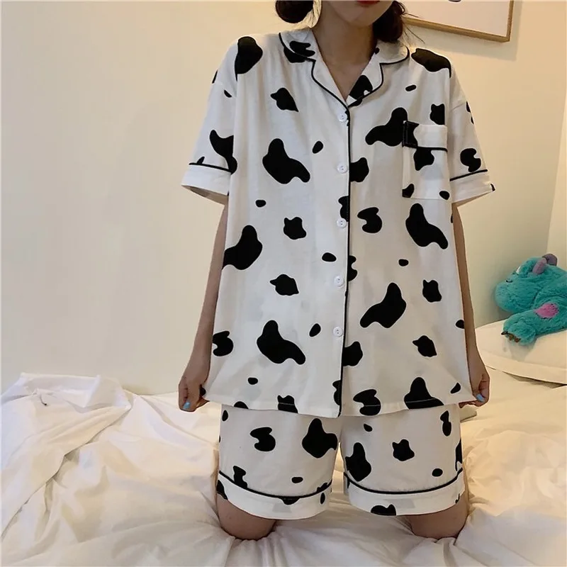 Ladies Cute Cow Print Pajamas Women 