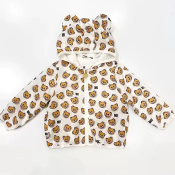 

Baby Girls and Boys Hooded Clothes Toddler Kids Cartoon Bear Sunscreen Jackets Children Outerwear Zipper Coats