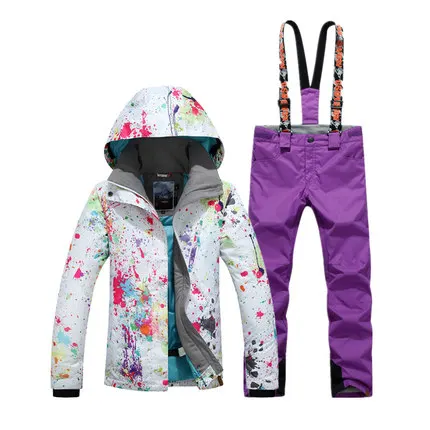 one GSOU SNOW Winter Ski Jacket+Pants Womens Snowboarding Suits Super Waterproof Breathable Ski Suit Female - Цвет: one