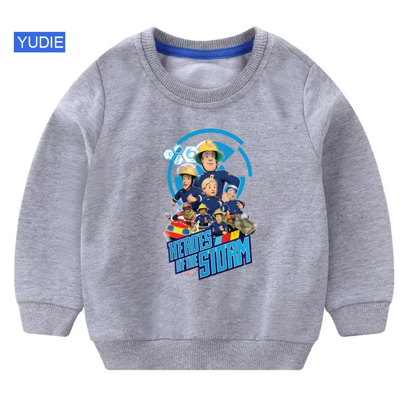 sweatshirt gray Толстовки для малышей; толстовка с капюшоном с героями мультфильма «Пожарный Сэм»; детская белая забавная Осенняя коллекция года; Детский свитер; Одежда для мальчиков 6 лет - Цвет: sweatshirt gray