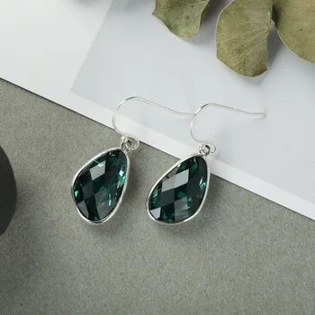 

Crystal Earrings Silver Earrings long and short water drop women's 925 pure silver temperament gem mother's Day gift