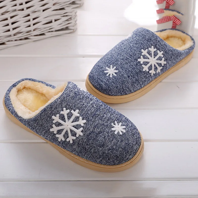 

Women Winter Home Slippers Snow Print Shoes Non-slip Soft Winter Warm House Slippers Indoor Bedroom Couples Floor Shoes