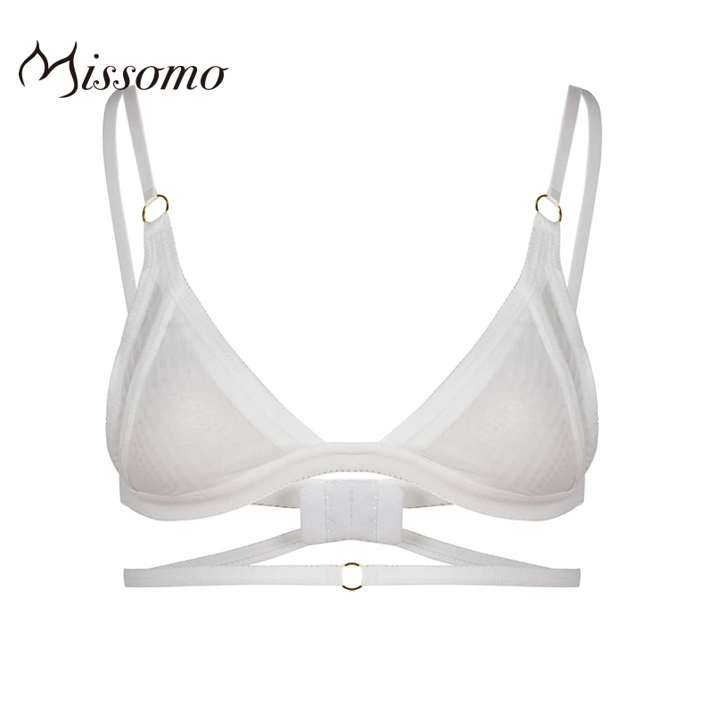 

Missomo Women White Sexually Openwork Mesh Overlay Underwear Sweet adjustable Buckle Slim Fit No Trace Breathable Brassiere
