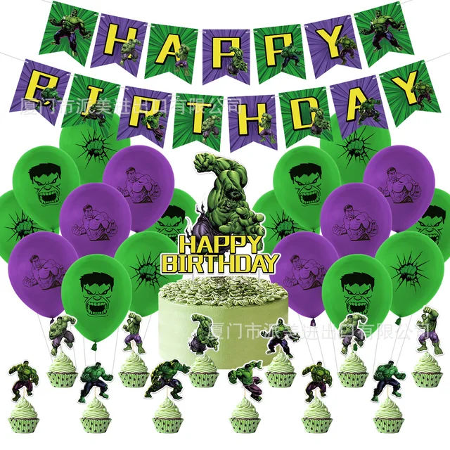 Disney Marvel Avengers Hulk Theme Children's Happy Birthday Party Pull Flag Latex Balloons Birthday Party Decorations Kids 1