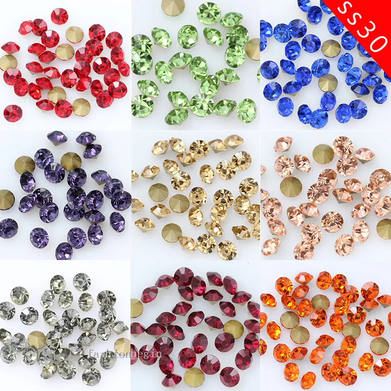 

288/36p ss30 Round color pointed Foiled back Glass strass chaton stone czech crystal Diamante rhinestones jewelry making beads