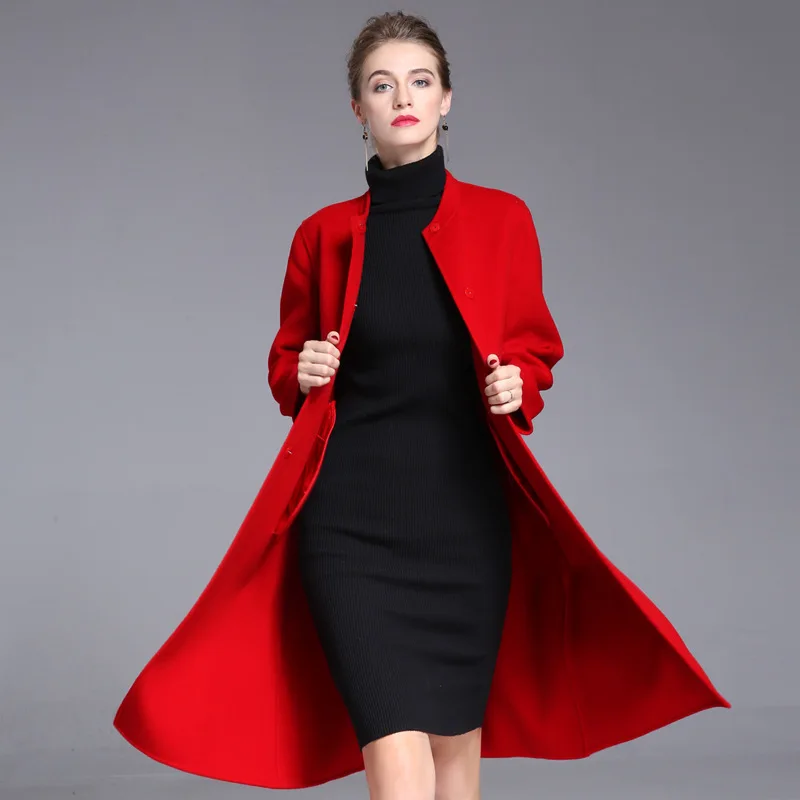 Elifashion популярное осенне-зимнее двухстороннее кашемировое пальто большого размера, Женское шерстяное пальто средней длины с капюшоном