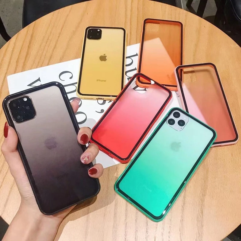 For iPhone 11 Pro XR Max Case Glass Acrylic Coque XS Cover Transparent Gradient for 6 6S 7 8 plus | Мобильные телефоны и