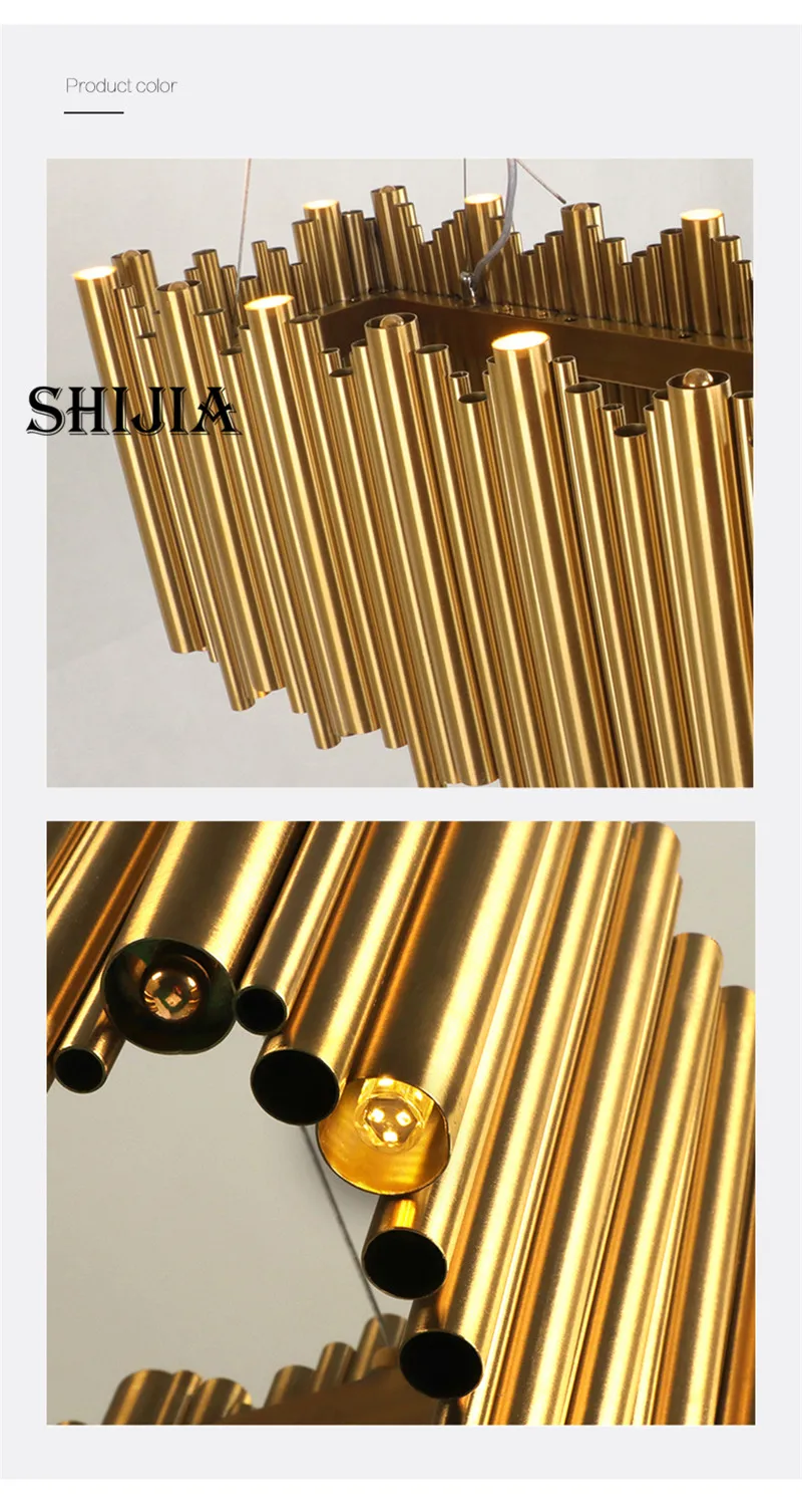 Stainless Steel Tube Chandelier Of Rectangular Shape Apply to Dining Room LED Lighting With Bulbs