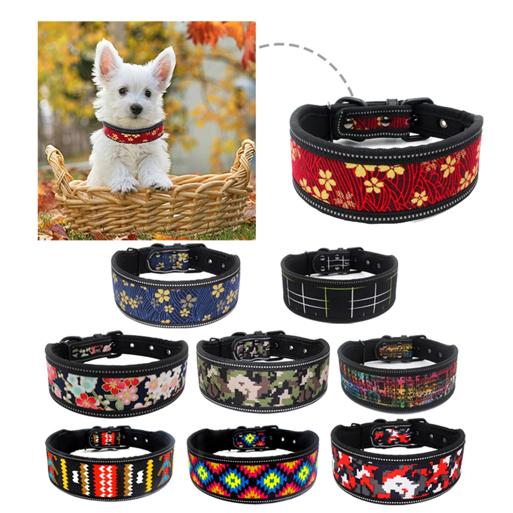 

Large And Medium-sized Canvas Material Pet Dog Supplies Reflective Dog Collar Fashion Print Adjustable Pet Collar