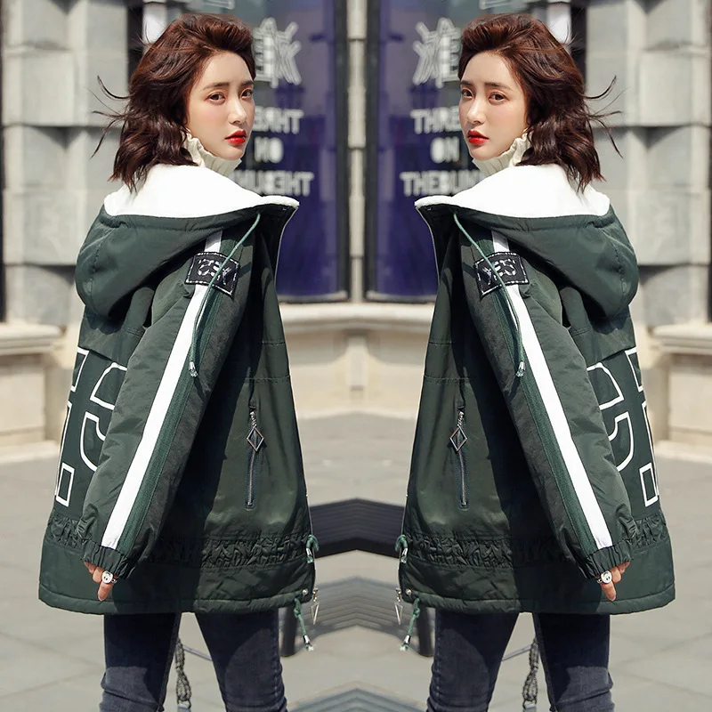 

2018 Winter New Style down Jacket Cotton-padded Clothes Coat Women's Korean-style BF Style Loose And Plus-sized Mid-length Cotto