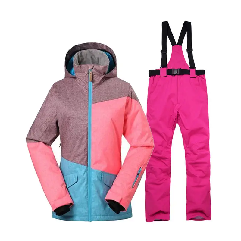 

Wholesale Women Snow Suit outdoor Sports Wear Snowboarding Sets waterproof windproof Costume Ski Jackets and Bib Snow Pants