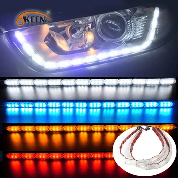 

OKEEN 2PCS Flexible Headlight strip LED DRL Daytime Running Lights Sequential Turn Signal Flowing Style Amber White Red Color