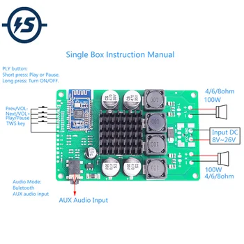 

Bluetooth Power Amplifier Module TWS BLE5.0 Stereo DC 12V 24V 2x100W/80W AUX Audio Input Support Change Name and Password