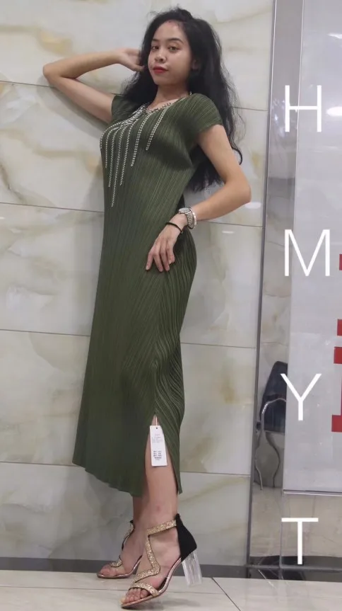 Горячая Распродажа Miyake складное однотонное платье трапециевидной формы с круглым вырезом и короткими рукавами с плетеной веревкой и кисточками