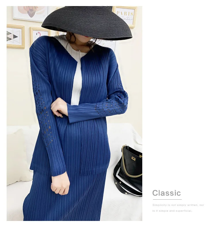 MIYAKE Fold костюм осенняя одежда новая юбка средней длины+ мини-куртка с длинными рукавами комплект из двух предметов юбка костюм
