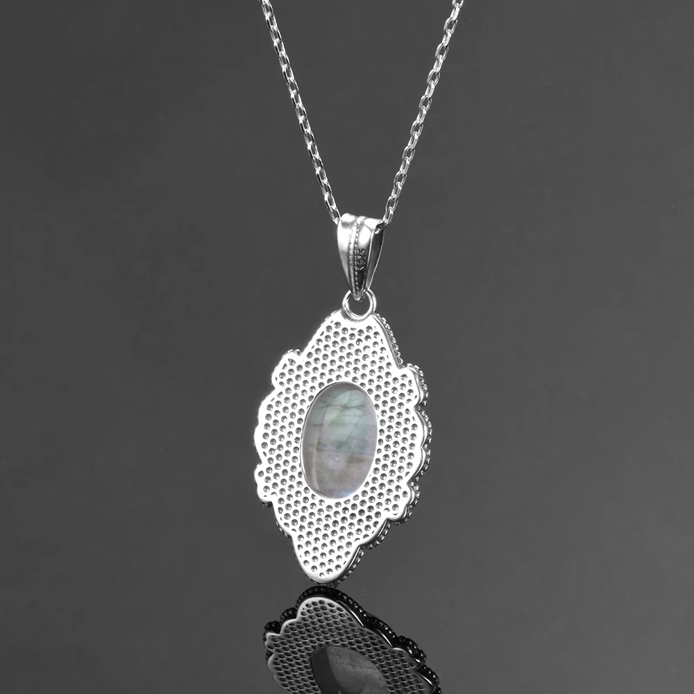 Pendant Necklace Silver Necklace Silver Pendant Silver Necklace Charms Natural Moonstone Labradorite 925 Sterling Silver Jewelry For Women