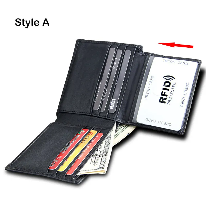 Мужские кошельки из натуральной кожи, коровья кожа,, RFID защита, держатели для карт, черный короткий кошелек, мужской клатч, кошелек, Carteira - Цвет: Black2 Turn Up