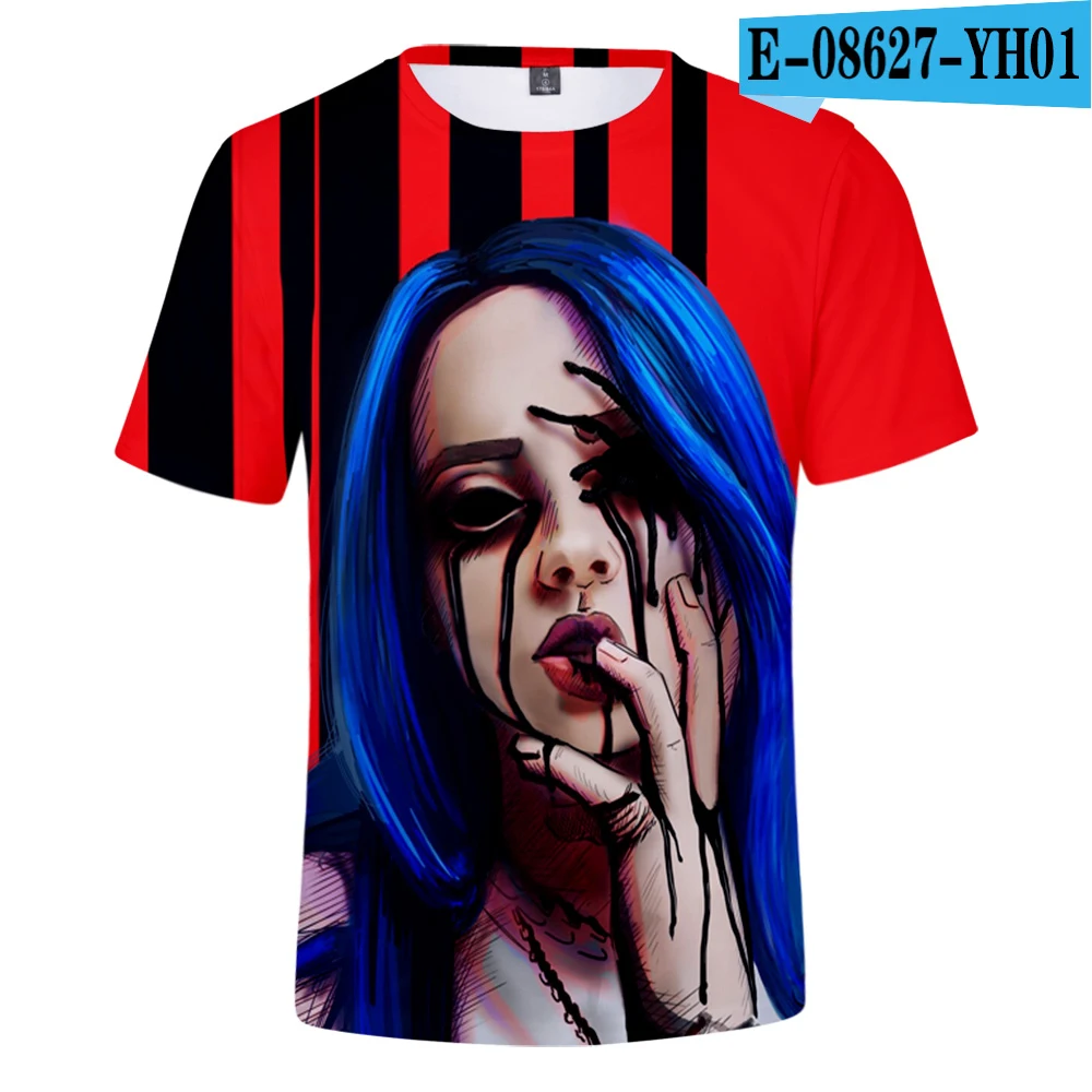 Новая модная 3D футболка Billie Eilish, женские и мужские топы с коротким рукавом,, 3D футболка Billie Eilish, повседневные Черные футболки для девочек - Цвет: 3D