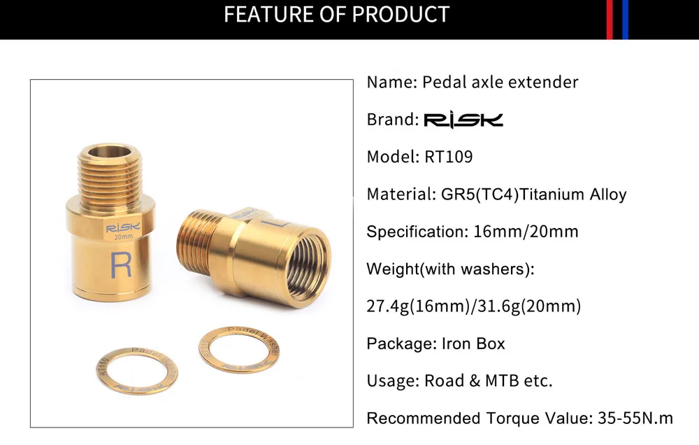 Риск 1 пара титановых Ti велосипедных педалей расширители велосипедных педалей расширительные болты и шайбы 16 мм/20 мм для MTB шоссейных велосипедных педалей