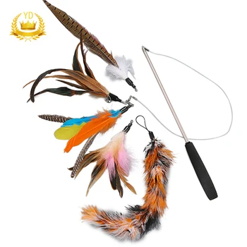 

Retractable Cat Toys Wand 5 Assorted Teaser Refills With Bells Interactive Feather Teaser Wand Toy Kitten Cat Fun Playing YDHS