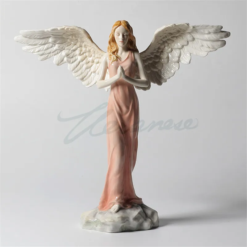 European Creative Underglaze Ceramic Angel Prayer Girl Art Sculpture Figure Statue Craft Home Decoration Birthday Gift R3396