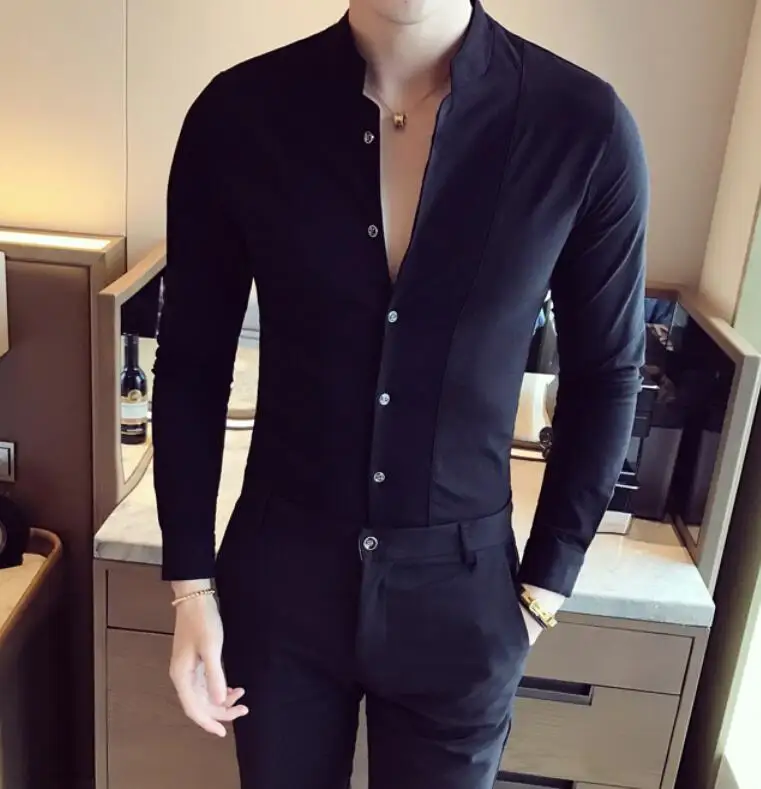 Black Новые Топы Мода Комплект для мальчиков осенний шерстяной slim fit повседневные, из чистого хлопка рубашки с длинным рукавом/Для мужчин высокое качество Бизнес Классическая рубашка S-XXL - Color: Black