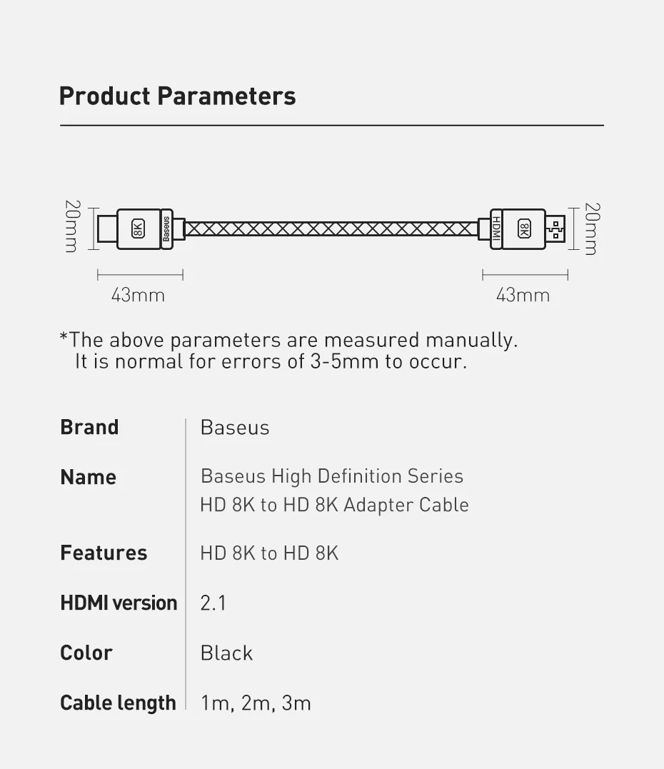 Baseus HDMI-Compatible Cable for Xiaomi Mi Box 48Gbps Digital for PS5 PS4 8K 2.1 4K 2.0 HDMI-Compatible Splitter 8K/60Hz Cables