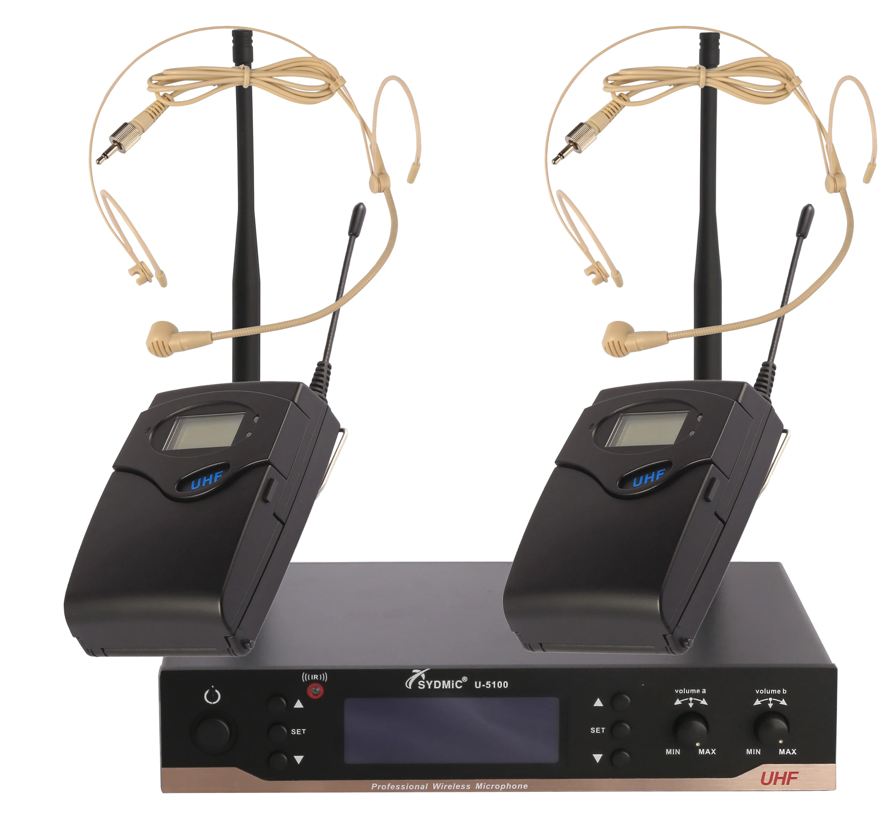 

SYDMIC Professional Dual Wireless Headset PLL IR Microphone System with 1 Receiver 2 Headset Microphones for Karaoke,Club,Party