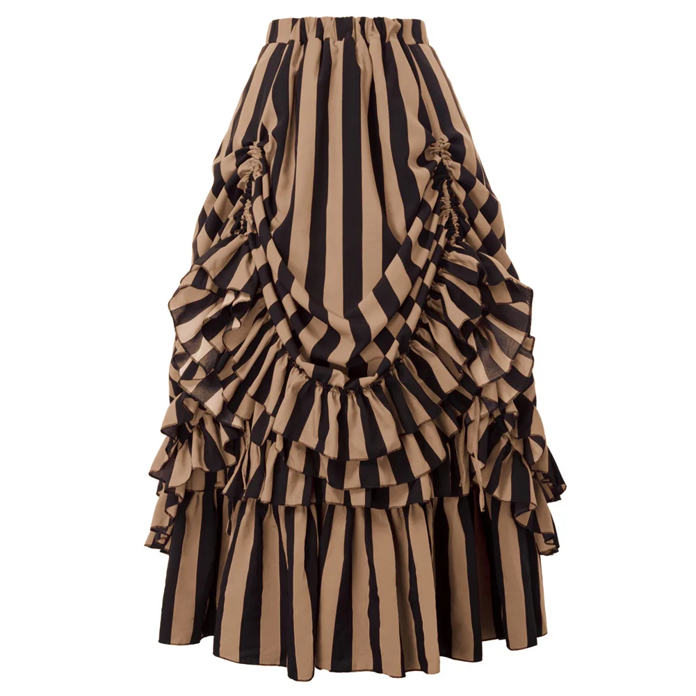

Belle Poque Women's Vintaga Gothic Bustle Skirt Vintage Retro Elastic Waist Length Adjustable Lady High Waist Fashion Skirt