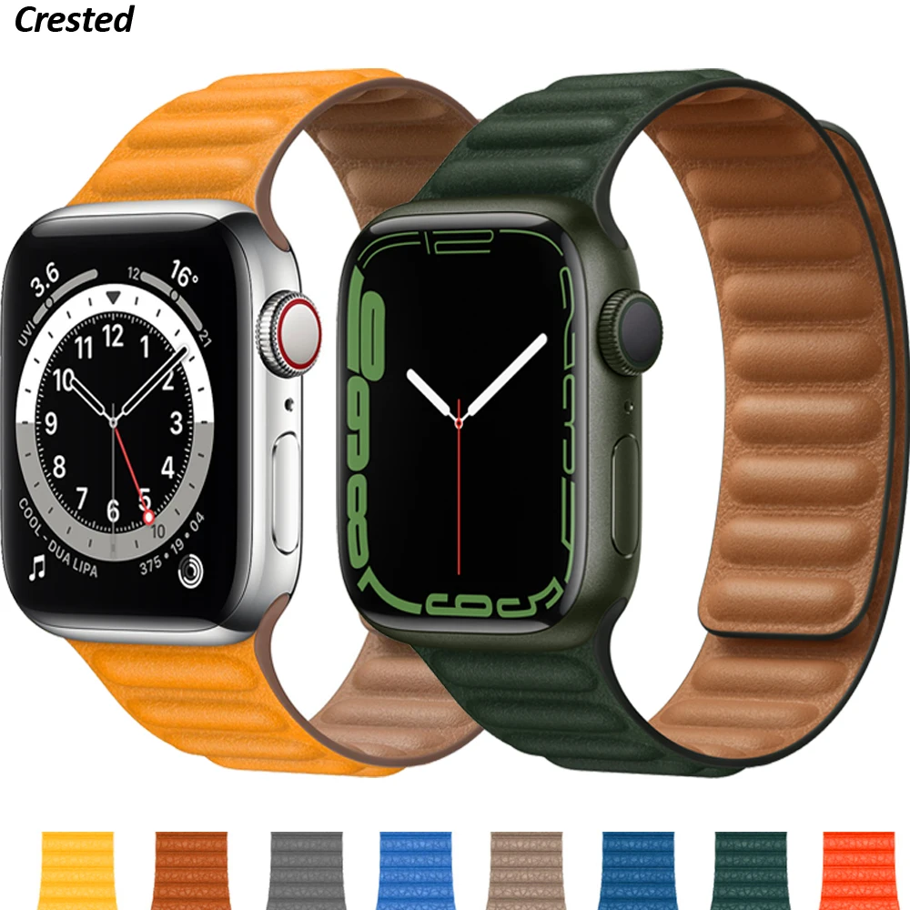 Ремешок кожаный для Apple watch band 44 мм 40 41 45 42 38 оригинальный браслет с магнитной