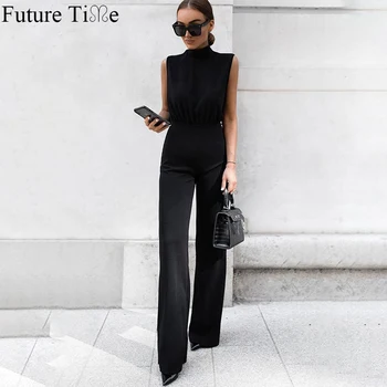 

Future Time Turtleneck Strappy Casual Jumpsuit Women Sexy Handsome Solid Long Jumpsuit Office Ladies Two Colors SP521