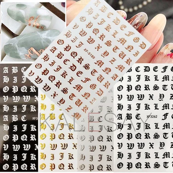 

3D Nails Stickers for Nails Manicure Back Glue Black White Rose Gold Letter Nail Stickers Decoration Decals Design Accessoires