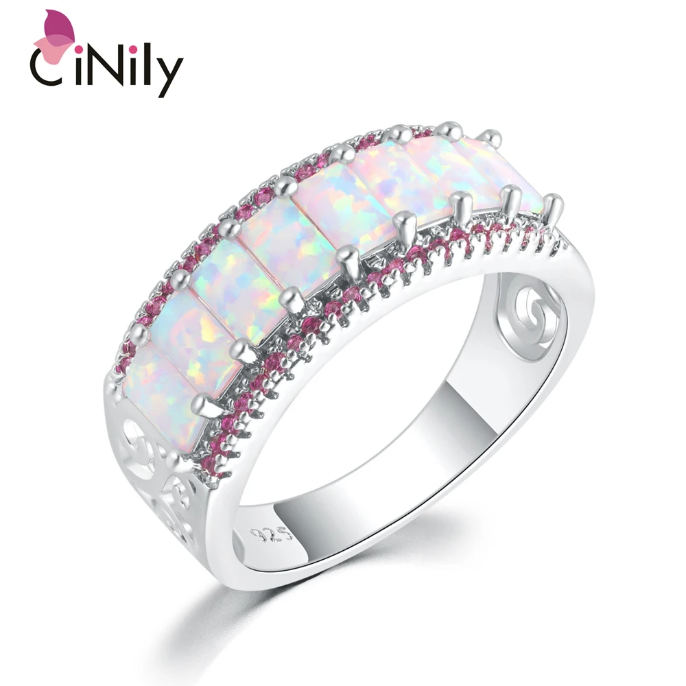 CiNily Summer White &amp Orange Fire Opal 925 Sterling Silver Rings for Party Birthday Gifts Women Girl Fine Jewelry Ring Size 6-10 |