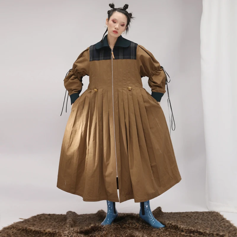 FW Collection pleated large bottom long thick coat women