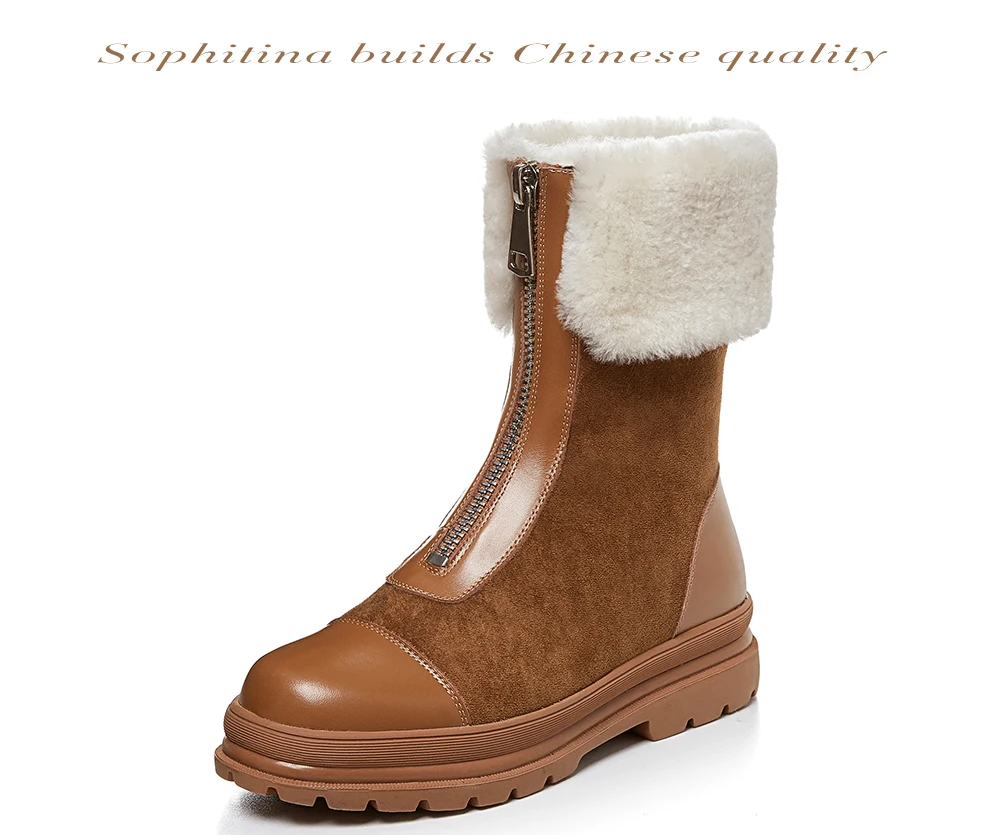 SOPHITINA/новые модные ботинки из высококачественной натуральной кожи; удобная женская обувь с круглым носком на квадратном каблуке; Теплые ботильоны; MO377