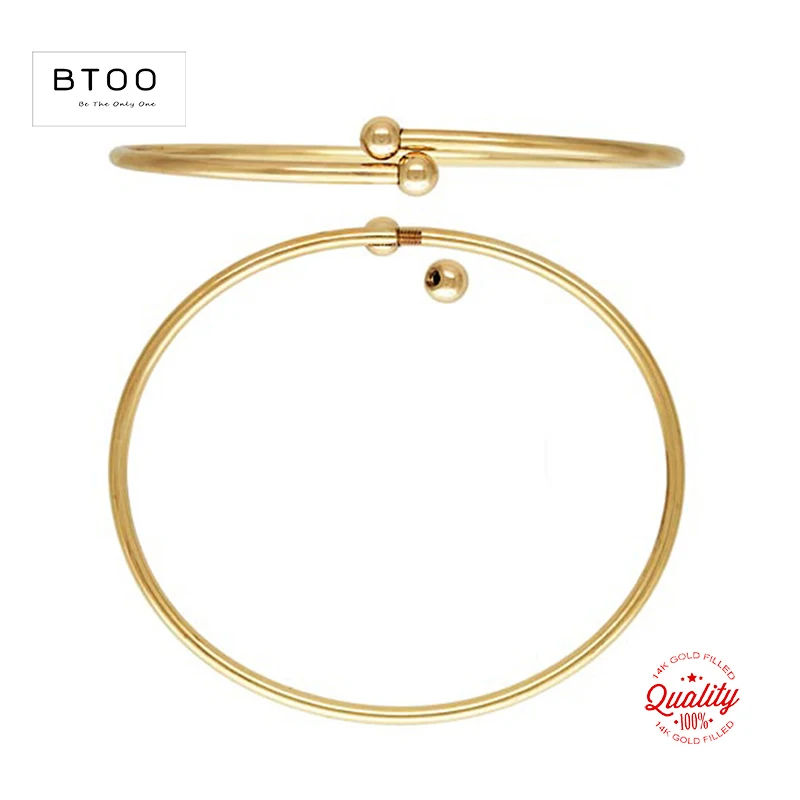 14K Gold Filled 7 Inch Flex Bangle 2.3mm Threaded Balls Bracelet Handmade Jewelry Boho Charms Bracelets DIY Jewelry Findings