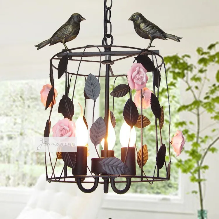 

Korean Black White Iron Bird Cage Flower Pendant Light Restaurant Kitchen Bedroom Bedside Lamp Bar Hanging Light E27 hanglamp