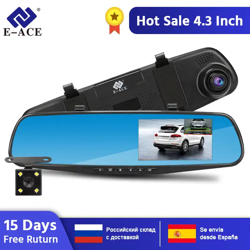 E-ACE Full HD 1080 P Автомобильный видеорегистратор Камера Авто 4.3 дюймов Зеркало заднего вида цифрового видео Регистраторы объектив registrat видеокам...