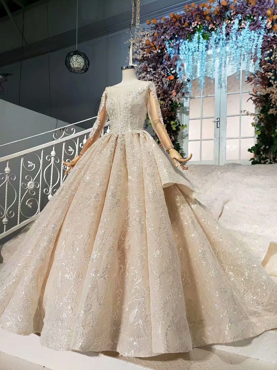 BGW сексуальное атласное свадебное платье с длинным рукавом, Vestido De Noiva Com Manga, ручная работа, расшитое бисером и блестками платье невесты, Robe De Mariee Couleur