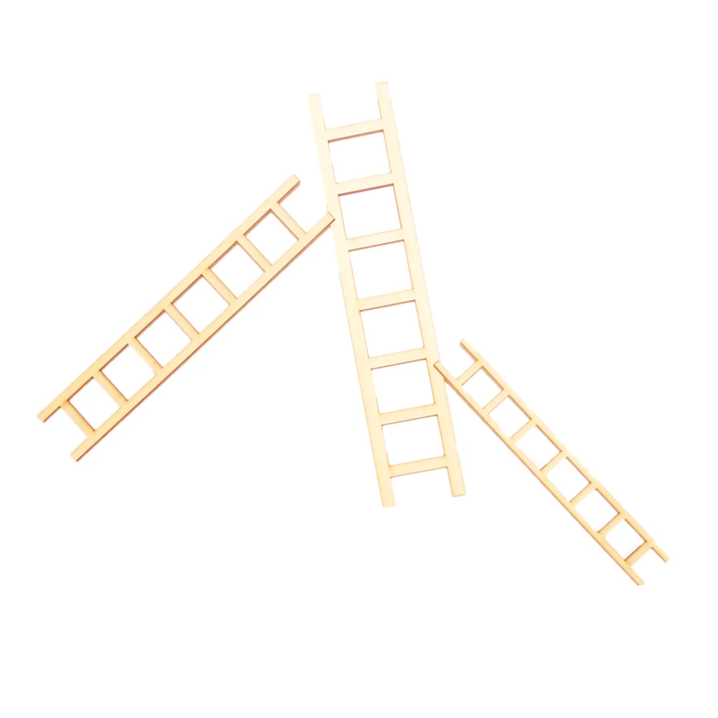 3Pcs Wooden Ladder Doll House Art Projects DIY Crafts Embellishments